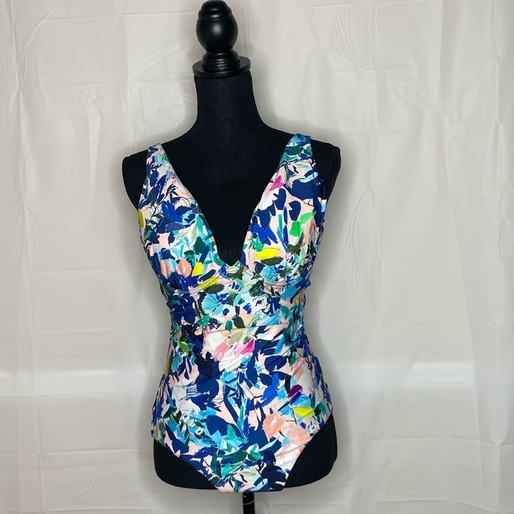 Milea Floral Plunge Neckline One-Piece Swimsuit Size 14